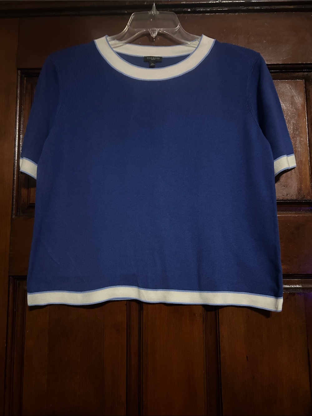 Talbots Royal Blue Short-Sleeve Crewneck Sweater with White Trim